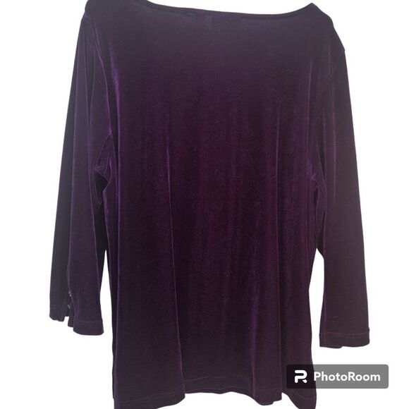 Quacker Factory Rich Purple Velvet/Rhinestones Top - Picture 2 of 8